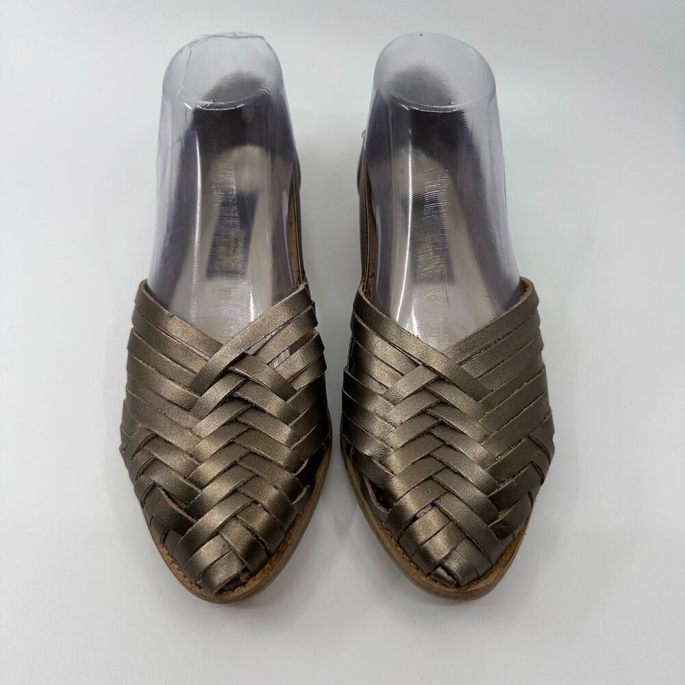 WMNS French Navy Hand Woven Leather Shoes Comfort Slip On Flat US7M Boho Fashion